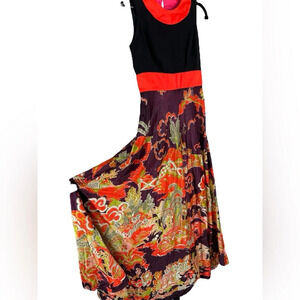 Gorgeous vintage long 1960 1970 psychedelic bright maxi dress s m